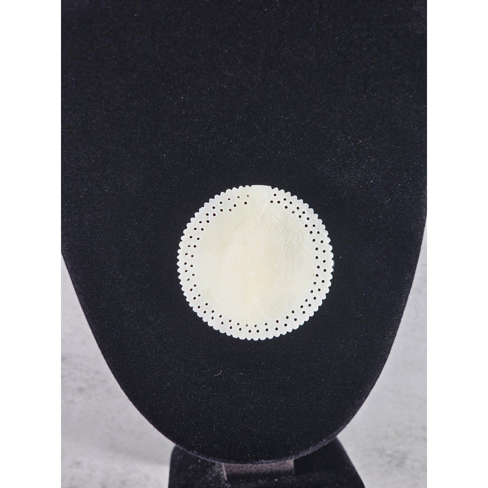 Vintage Carved Rose Pendant Round Floral Medallion Ivory Tone