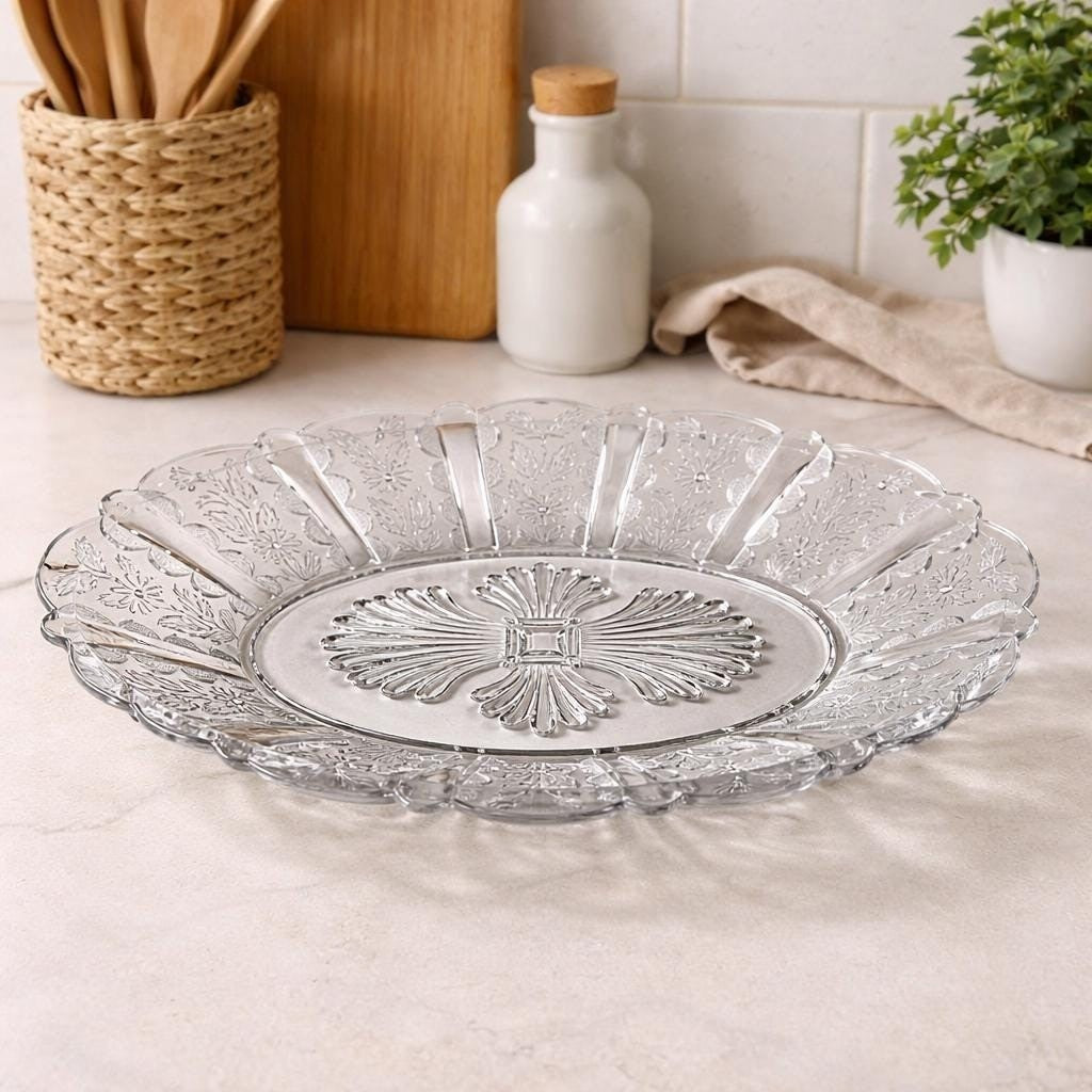 Vintage Clear Glass Sunflower Pattern Oblong Serving Bowl 9"