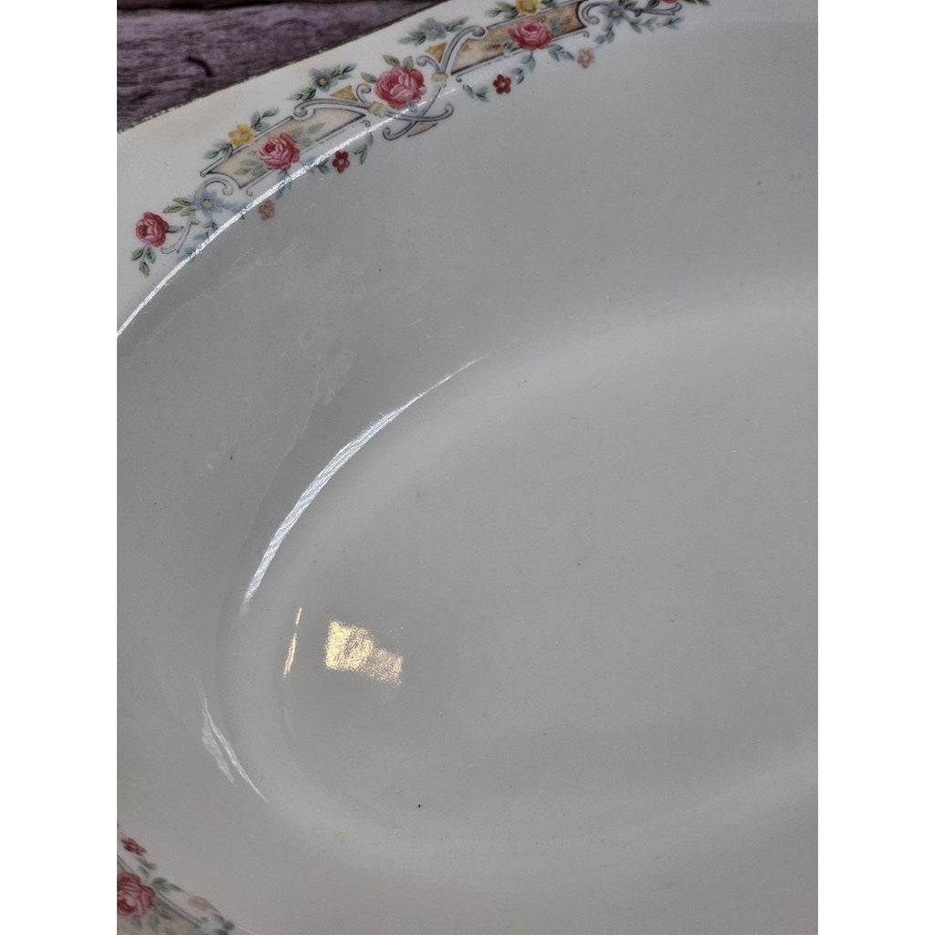 Vintage Lido Oval Serving Bowl W.S. George Floral Rim 9 1/4" x 7"