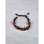 Red Orange Agate Style Beaded Bracelet Adjustable Cord Black Beads