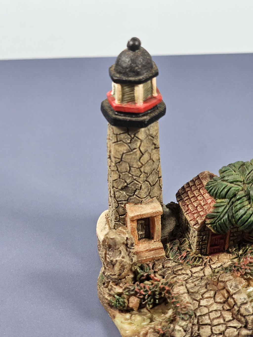 Vintage Ks Collection Lighthouse Figurine With Palm Tree & Cottage