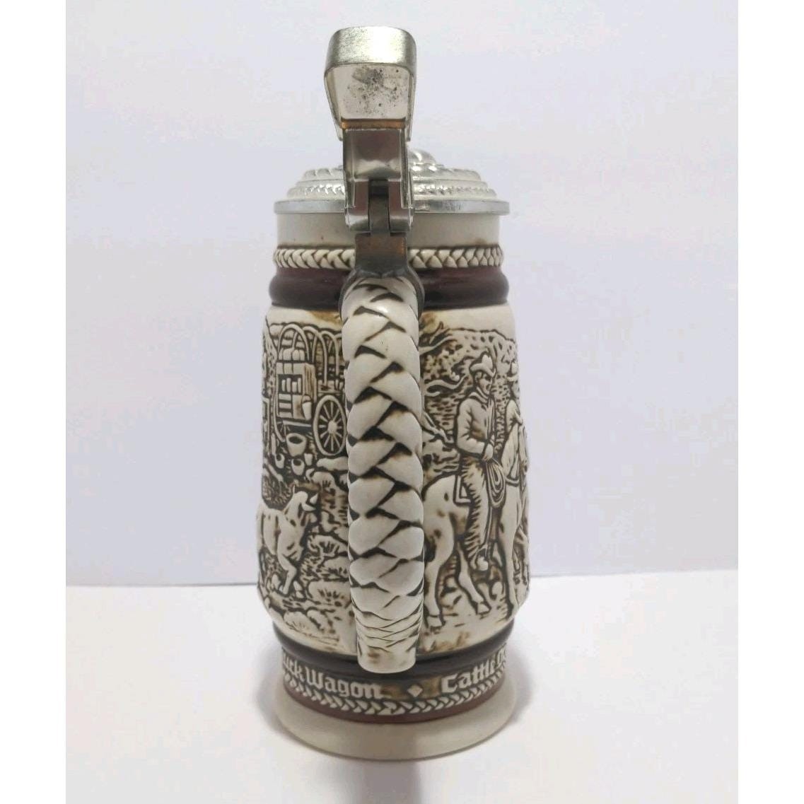 Avon 1980  Western Round Up Stein Pewter Lid Ceramarte