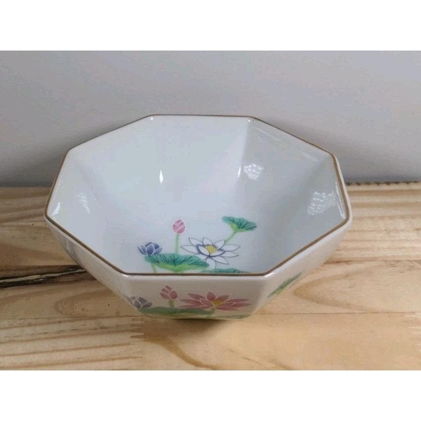 Vintage Otagiri Lotus Garden Octagonal Porcelain Bowl Japan