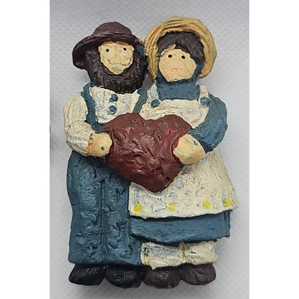 Vintage Resin Magnet Set Man Woman Heart Apple Sack Fridge Magnets