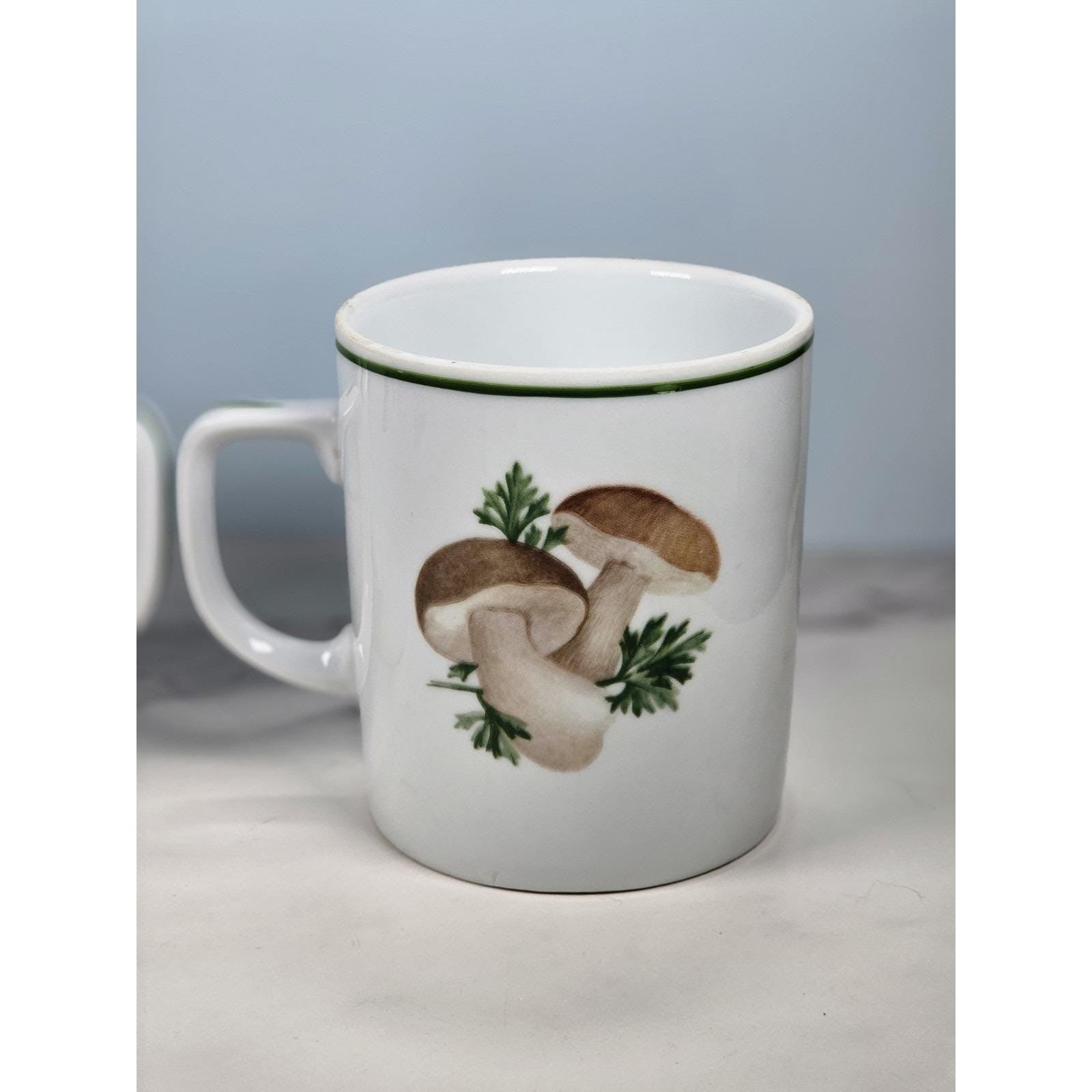 Vintage Lourioux Porcelain Botanical Mugs Set of 2 Radish Mushroom