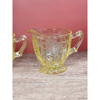 Vintage Anchor Hocking Cameo Ballerina Yellow Glass Creamer & Sugar Set