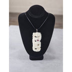 Vintage Carved Dragon Pendant Necklace With Pink Stone