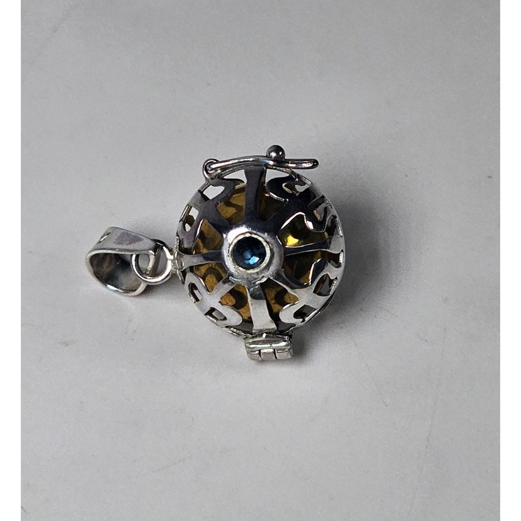 Vintage Sterling Silver Jingle Ball Pendant .925 Harmony Sphere Necklace