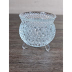Vintage Cut Glass Footed Bowl 3x3 Diamond Pattern Trinket Dish