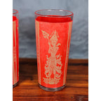 Vintage Red Asian Dancer Gold Glasses Set of 2 Tall Drinking Tumblers