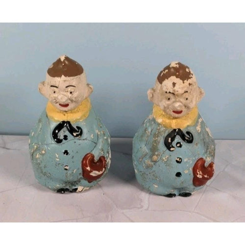 Antique Figural Salt Pepper Shakers Men Holding Hat Vintage Set