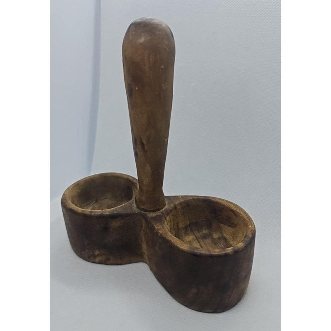 Vintage Wooden Salt & Pepper Holder Rustic Farmhouse Kitchen Stand