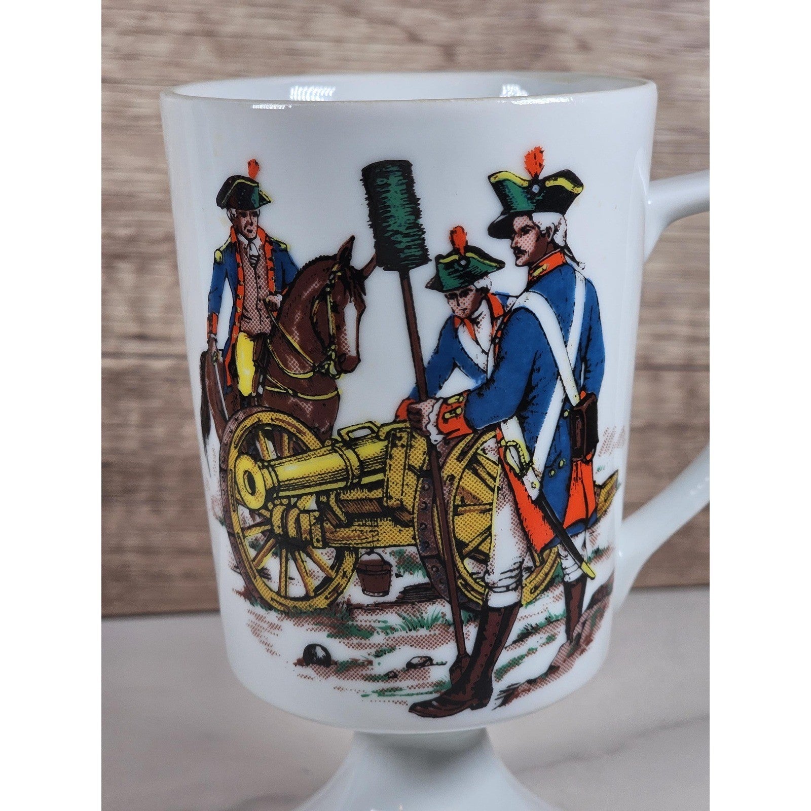 Vintage Fred Roberts Colonial Soldiers Mug Revolutionary War Pedestal Cup