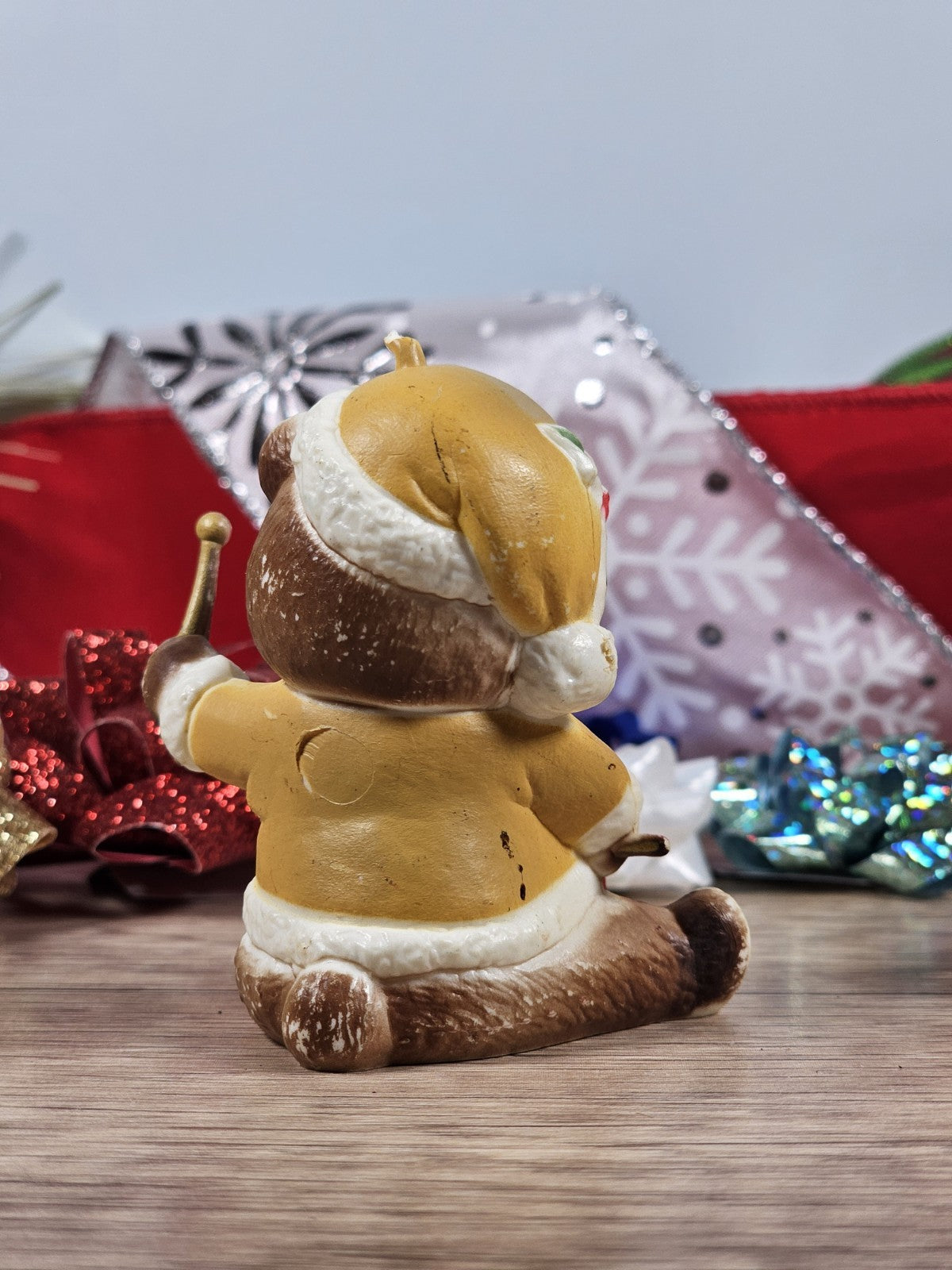 Vintage Hong Kong Christmas Ornament Teddy Bear Drummer Sitting Hat – Kitschy
