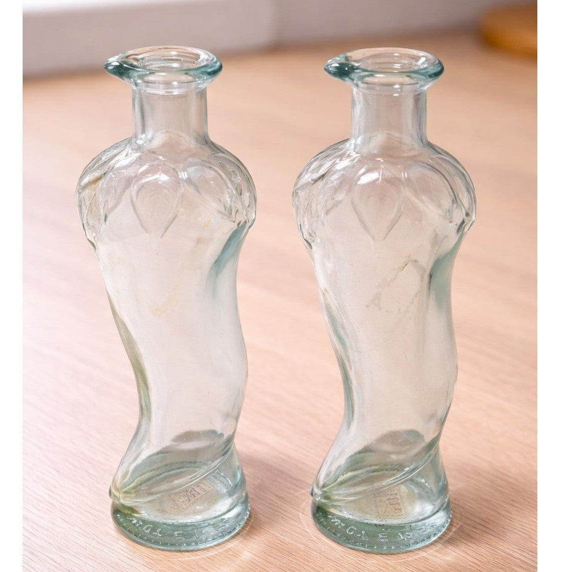 Vintage Vetreria Etrusca Green Glass Bottles Pair Italian 1960s
