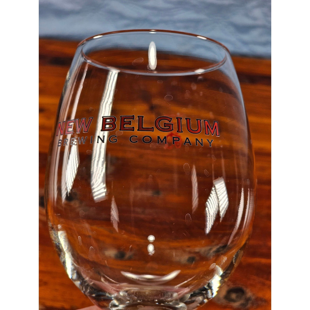Vintage New Belgium Brewing Tulip Beer Glass Red Logo Stemmed