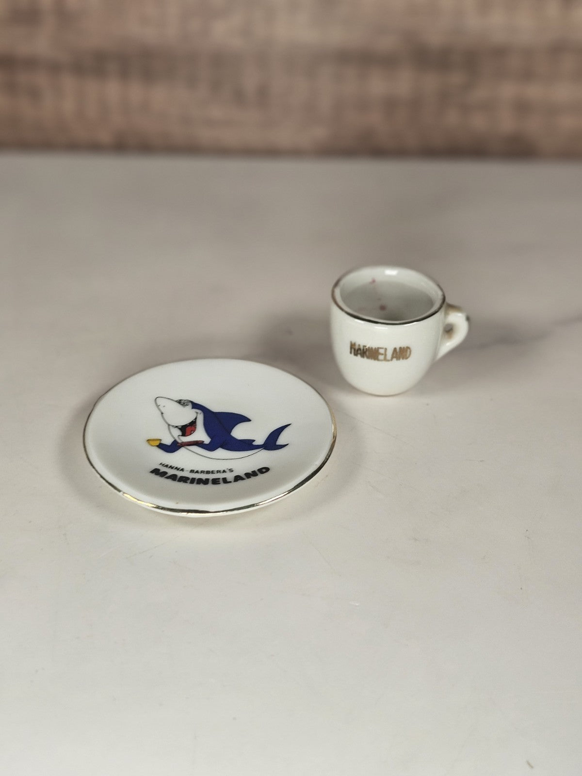 Vintage Hanna Barbera Marineland Mini Miniature Cup & Saucer Shark Set