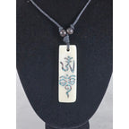 Vintage Carved Om Pendant Necklace Turquoise Inlay Rectangular