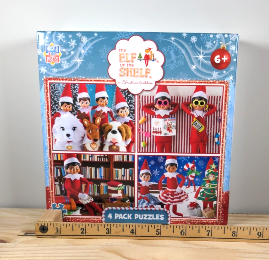 New MasterPieces  Elf On The Shelf 4-Pack 100 Piece Kids Christmas Puzzle