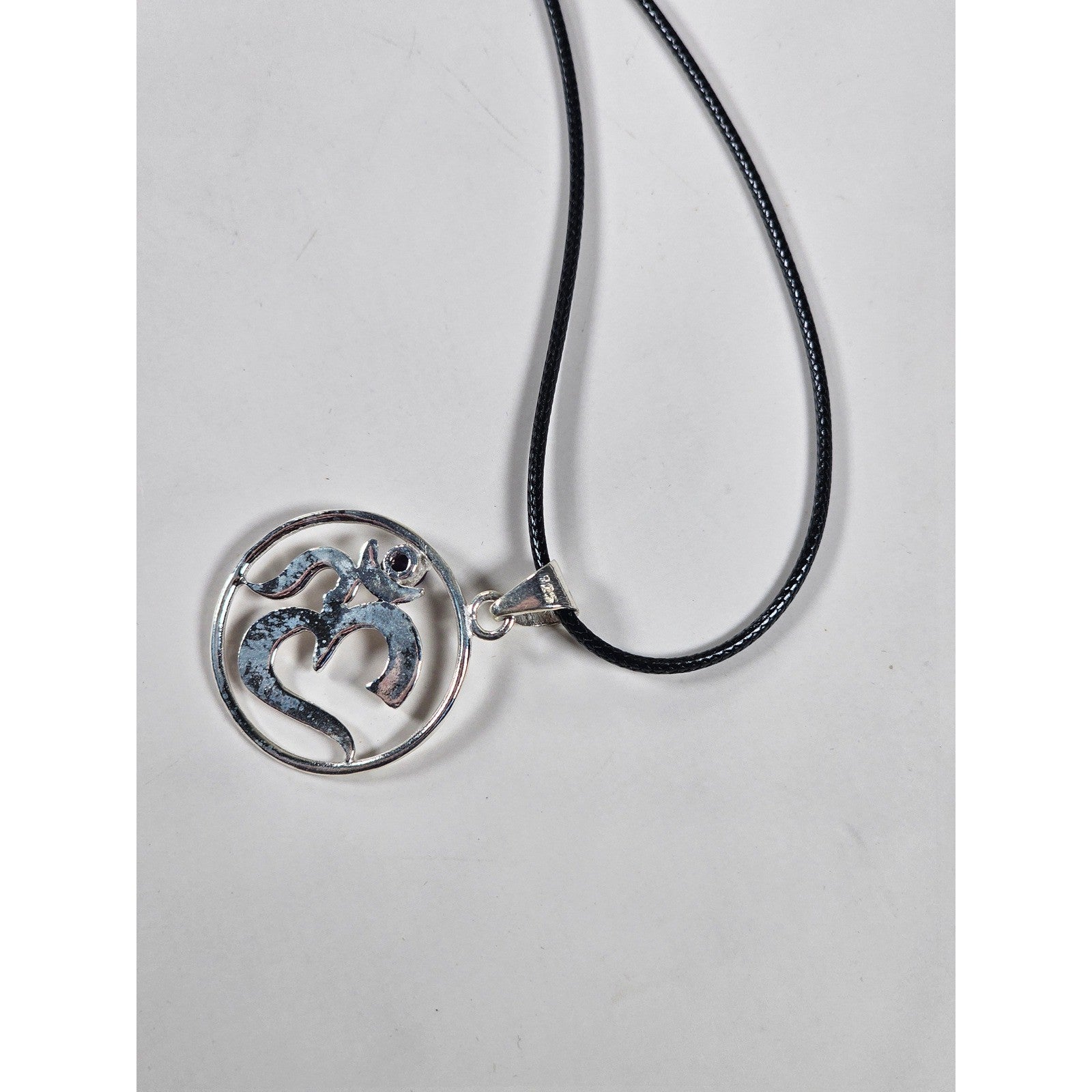 Vintage Sterling Silver Om Pendant with Purple Stone Necklace