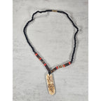 Vintage Carved Pendant Necklace Beaded Tribal Style Statement