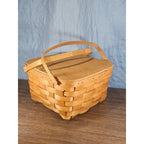 Vintage Basketville Wooden Picnic Basket with Lid & Handle 12.5x13x8