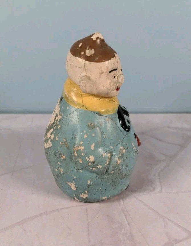 Antique Figural Men Holding Cap Salt & Pepper Shakers Vintage Collectible READ