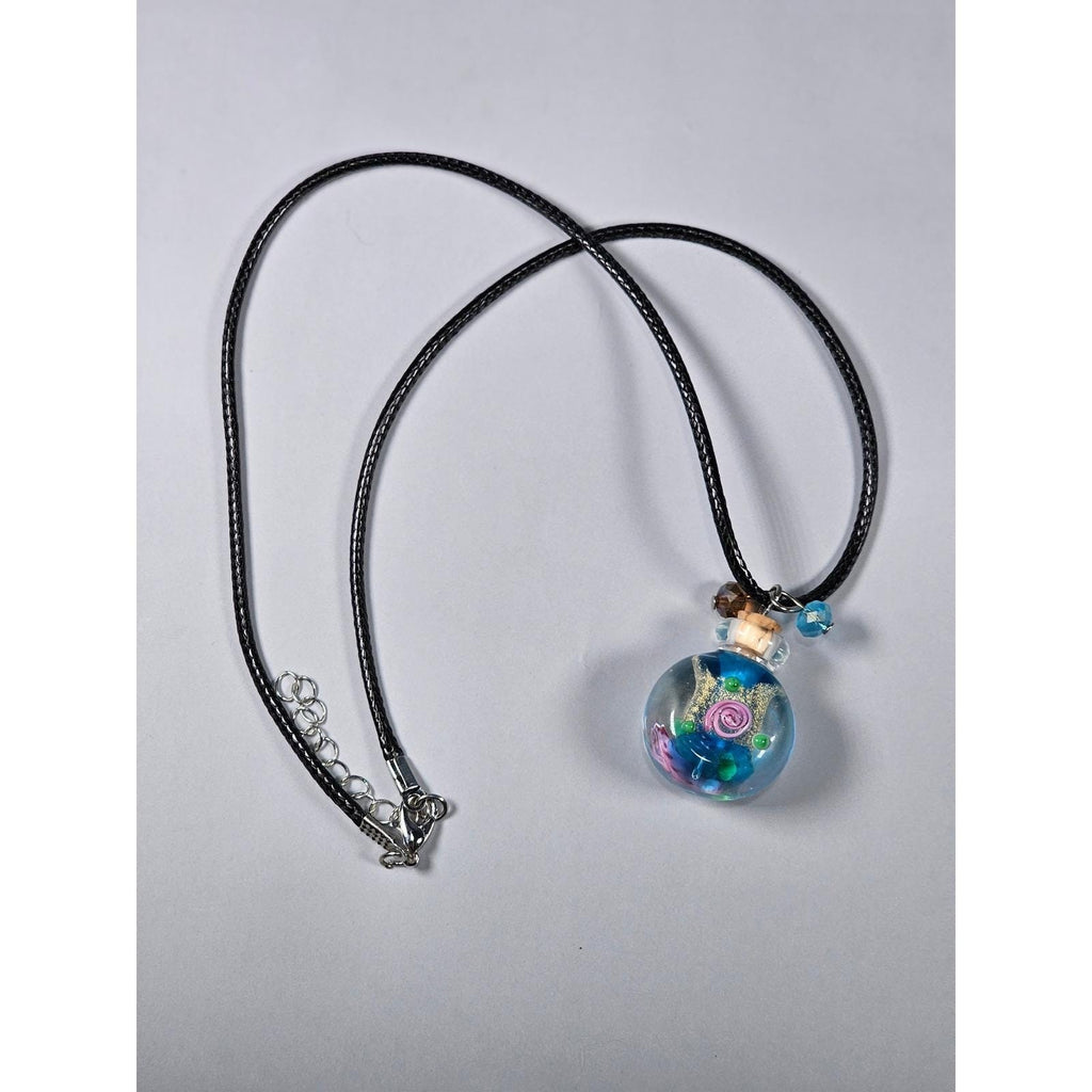 Glass Vial Pendant Necklace with Cork Stopper on Black Cord