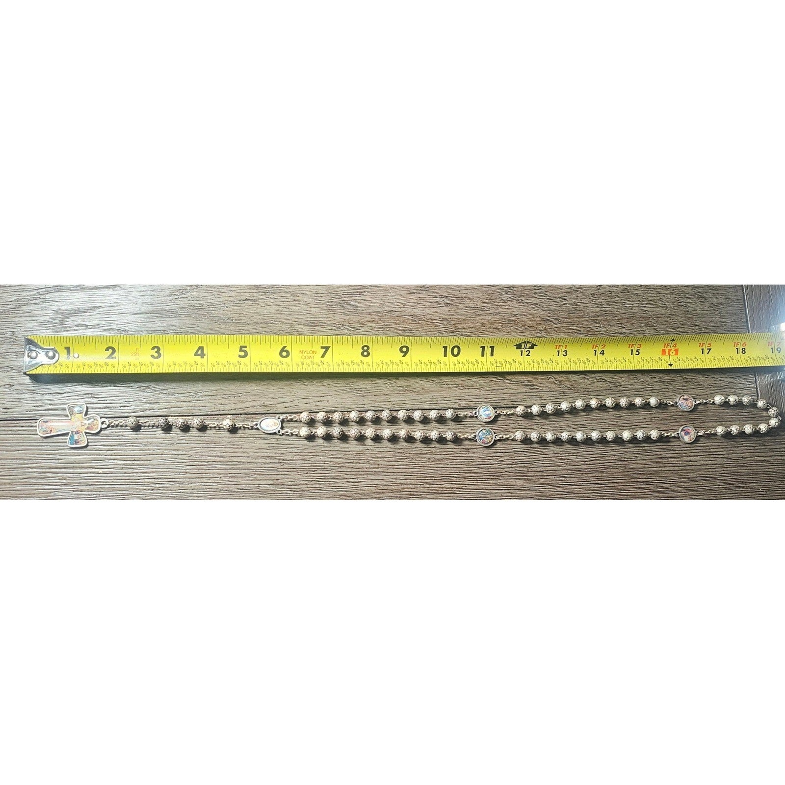 Vintage Rosary Necklace Sacred Heart Cross Religious Medal Beaded