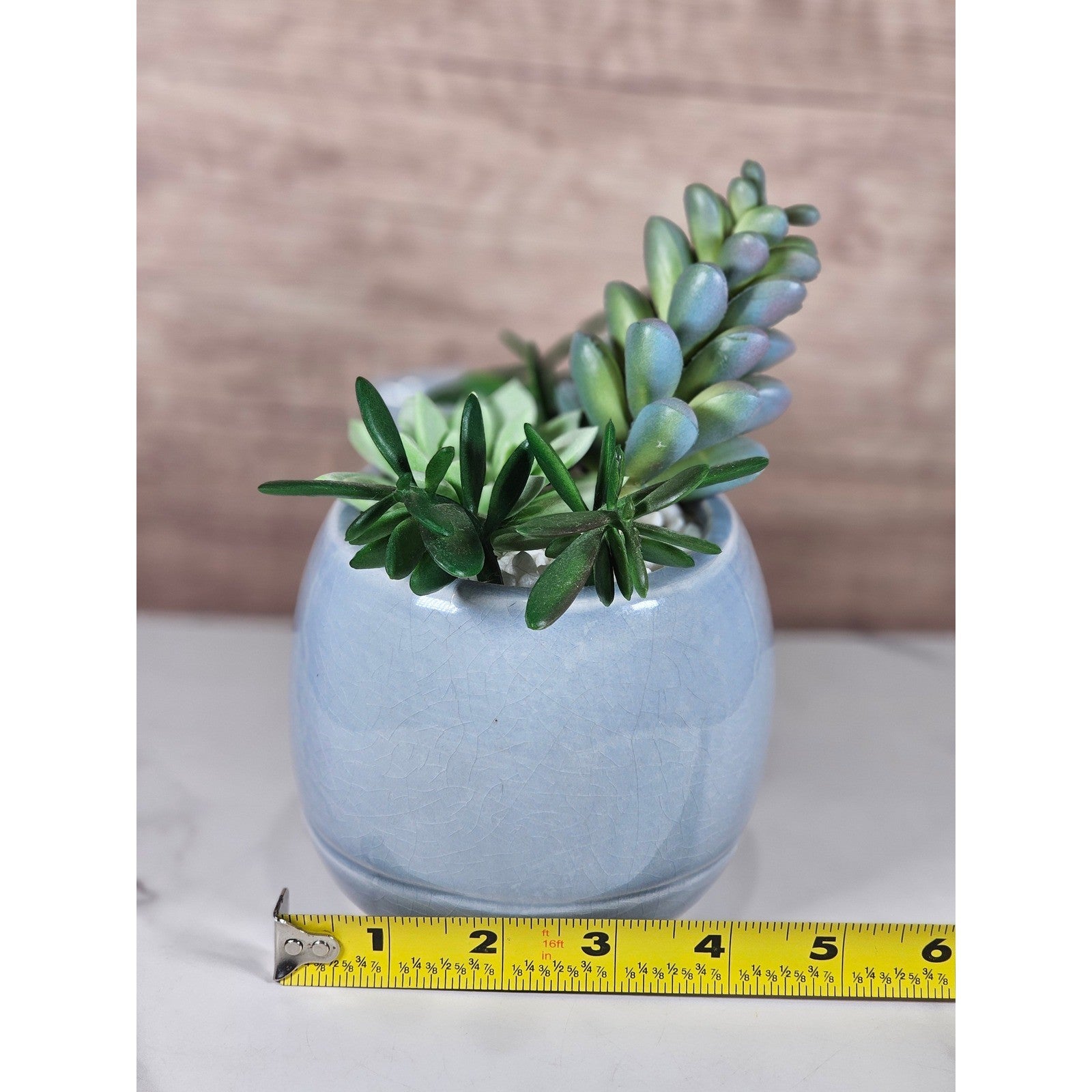 Ceramic Whale Planter Pot with Faux Succulents Light Blue Cute Desk Decor
