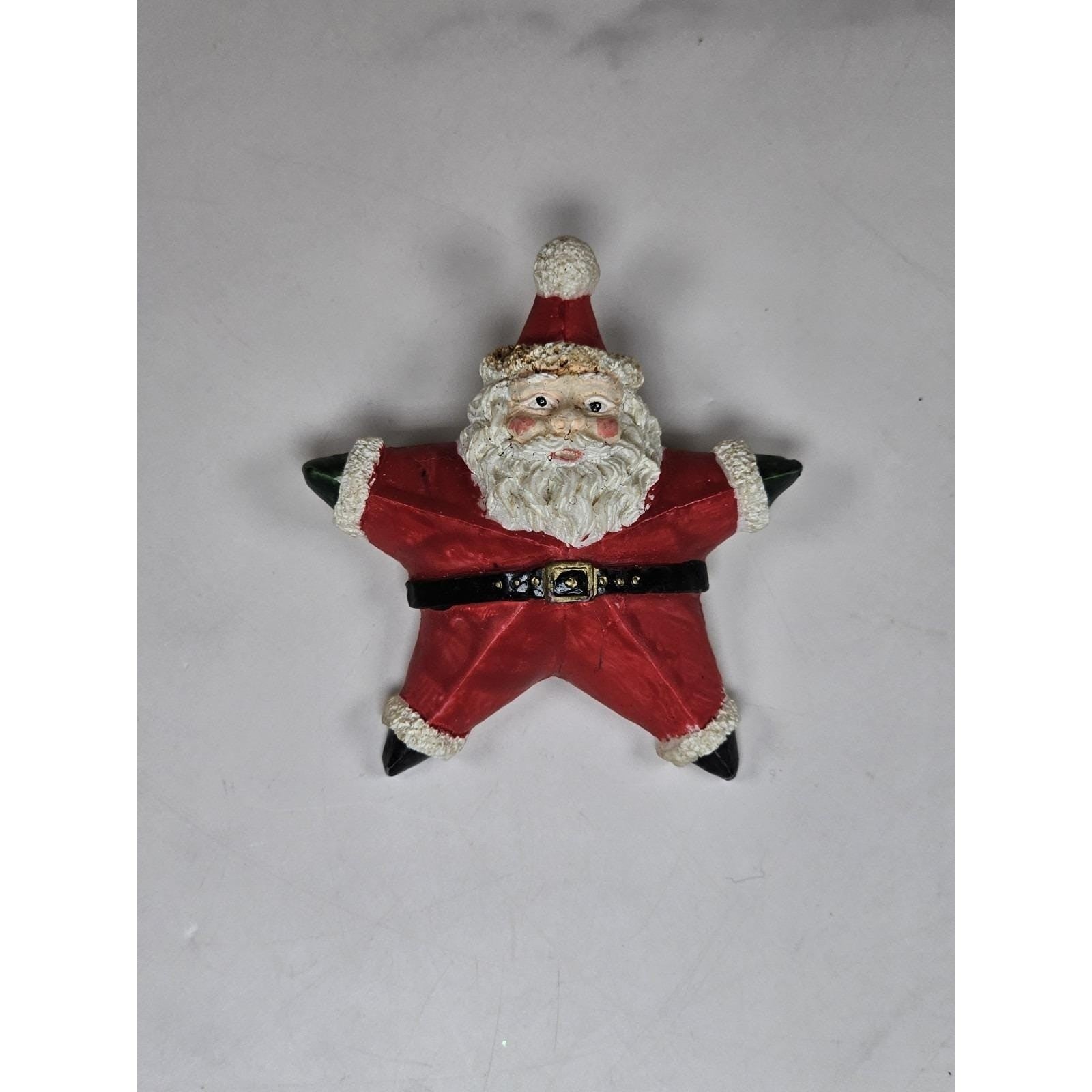 Vintage Folk Art Santa Claus Star Brooch Pin Holiday Christmas Jewelry