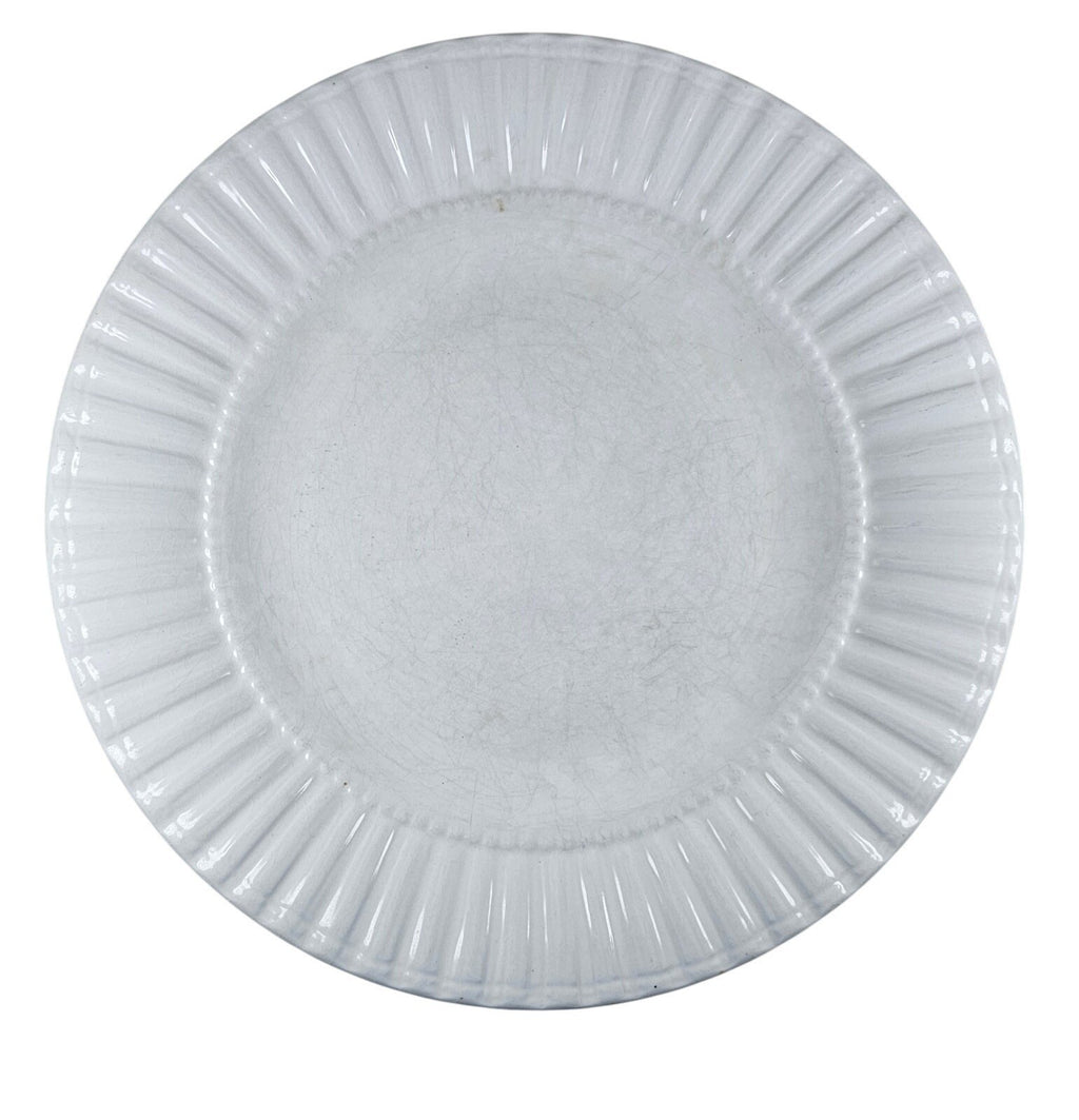 Set Of 6 White Embossed Dinner Plates Thomson Pottery 10.75 Inch Ceramic