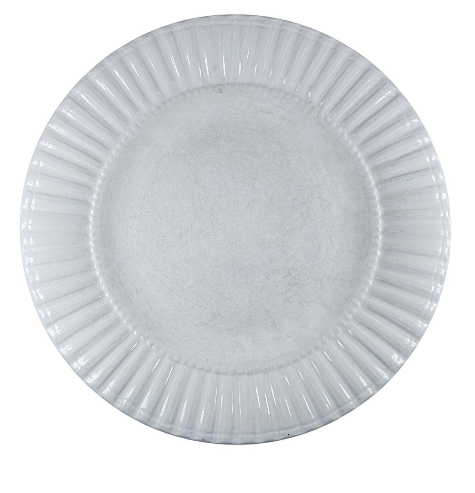 Set Of 6 White Embossed Dinner Plates Thomson Pottery 10.75 Inch Ceramic