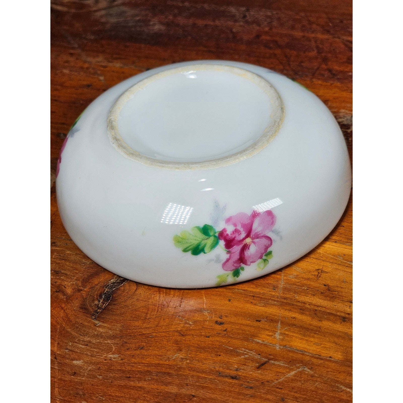 Vintage Floral Porcelain Dipping Bowl with Gold Rim – Small Trinket Dish