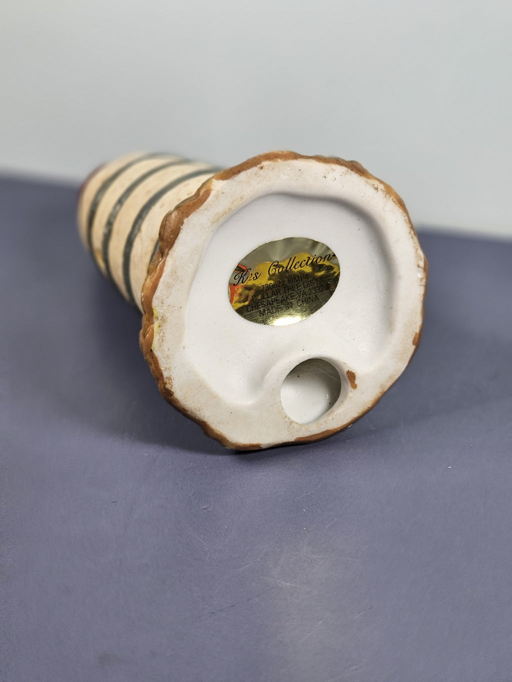 Vintage Ks Collection Beige Plaster Blue Stripe Design Lighthouse 6" Tall