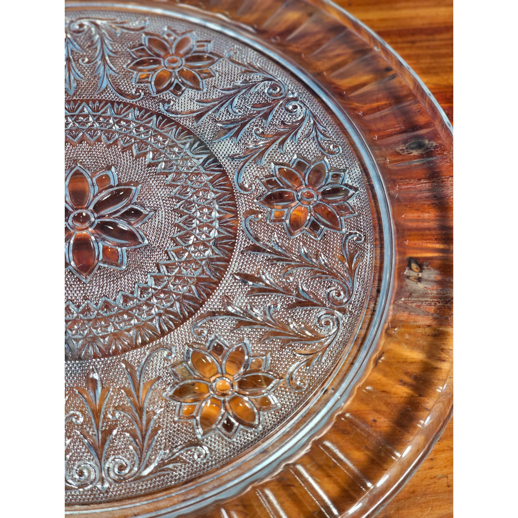 Vintage Pressed Glass Floral Cake Plate | 13" Clear Glass Serving Platter