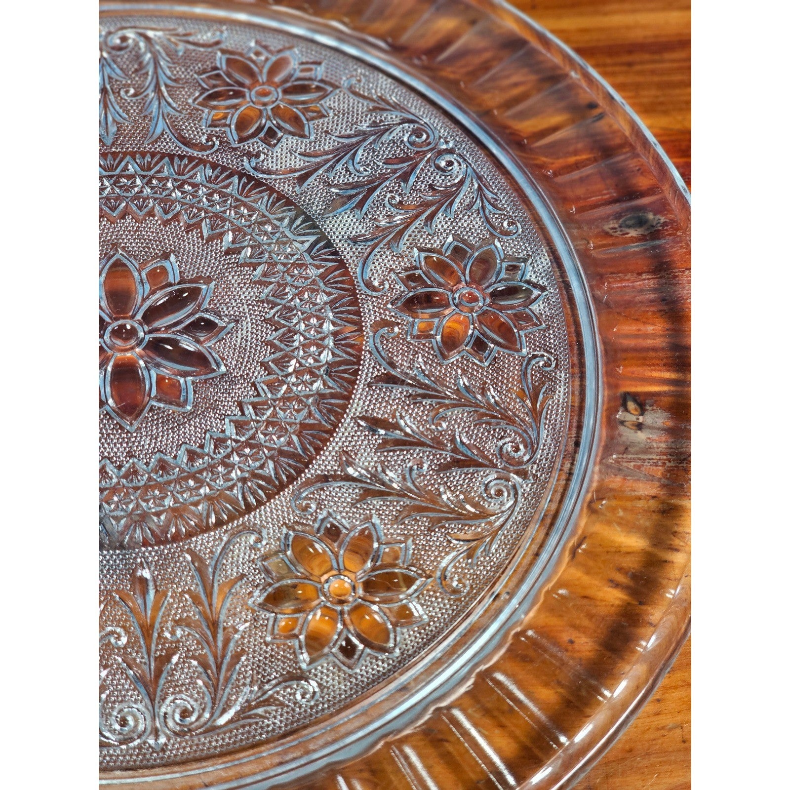 Vintage Pressed Glass Floral Cake Plate | 13" Clear Glass Serving Platter