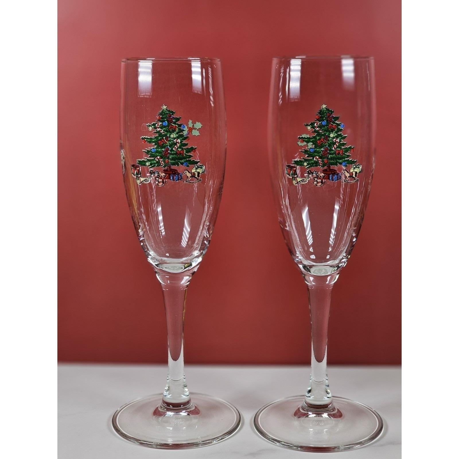Vintage Nikko Happy Holidays Champagne Flutes Set of 2 Made in Japan