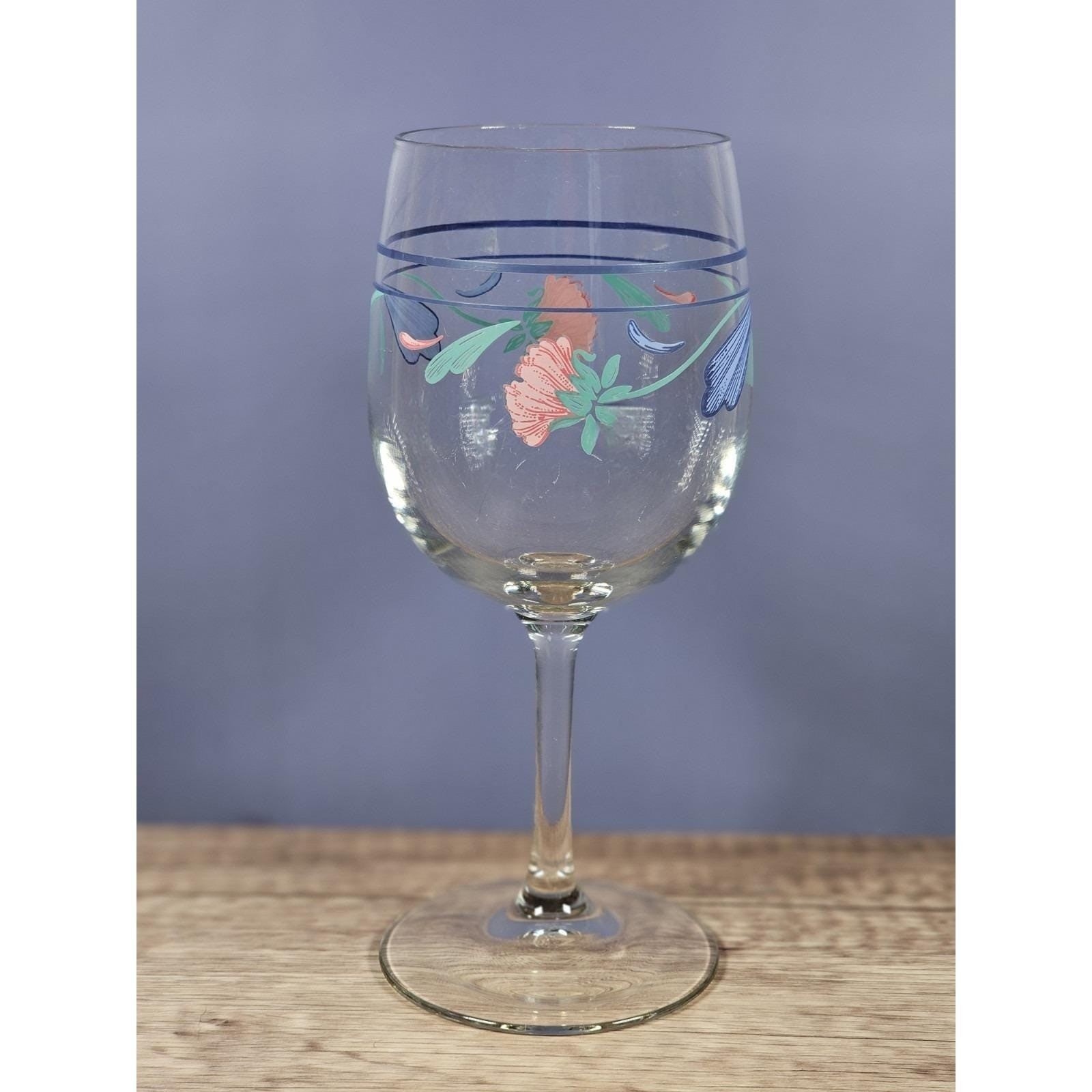 Lenox Floral Wine Goblet Poppy Blue Glass 10 oz Stemware