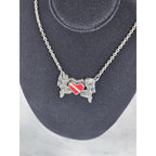 Vintage Sterling Silver Diver Heart Necklace Red Enamel Pendant