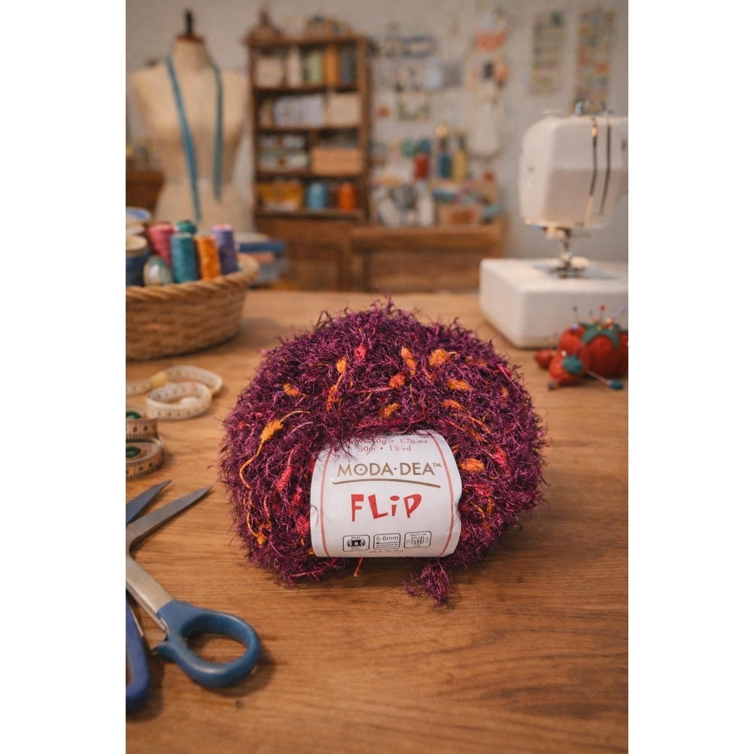 Title: Moda Dea Flip Claret Bulky Novelty Yarn 55 Yards Eyelash Ribbon