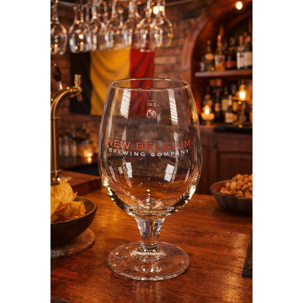Vintage New Belgium Brewing Tulip Beer Glass Red Logo Stemmed
