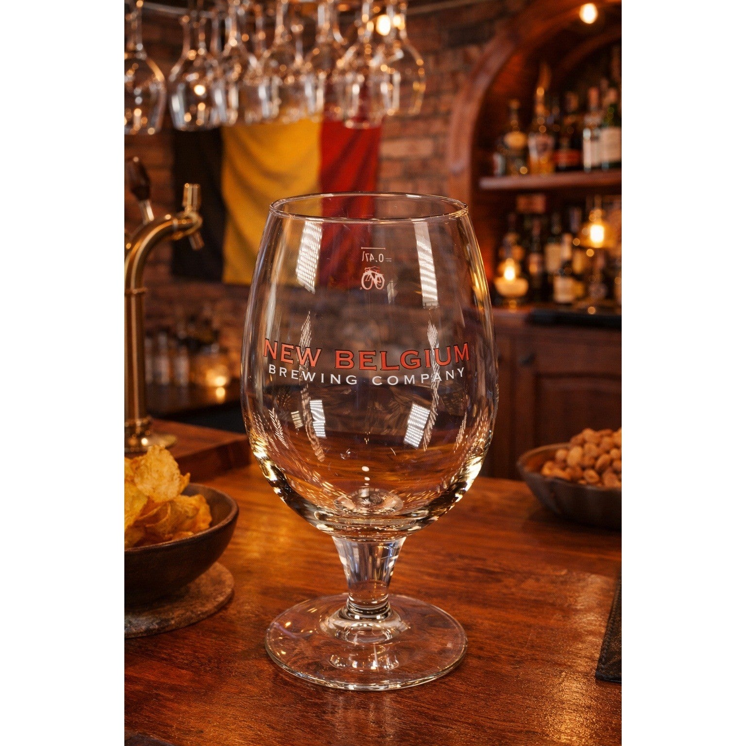 Vintage New Belgium Brewing Tulip Beer Glass Red Logo Stemmed