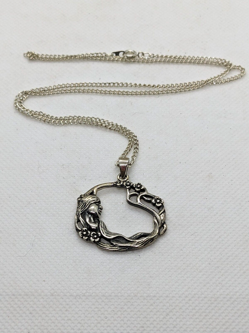 925 Sterling Silver Goddess Flowing Hair Pendant on a 20" Silver Chain