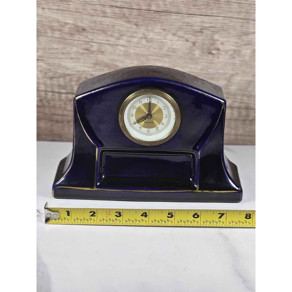 Mercedes Wind Up Clock Germany Blue Ceramic Mantel Clock