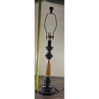 Vintage Wood Table Lamp 30" Tall Black Gold Distressed Base