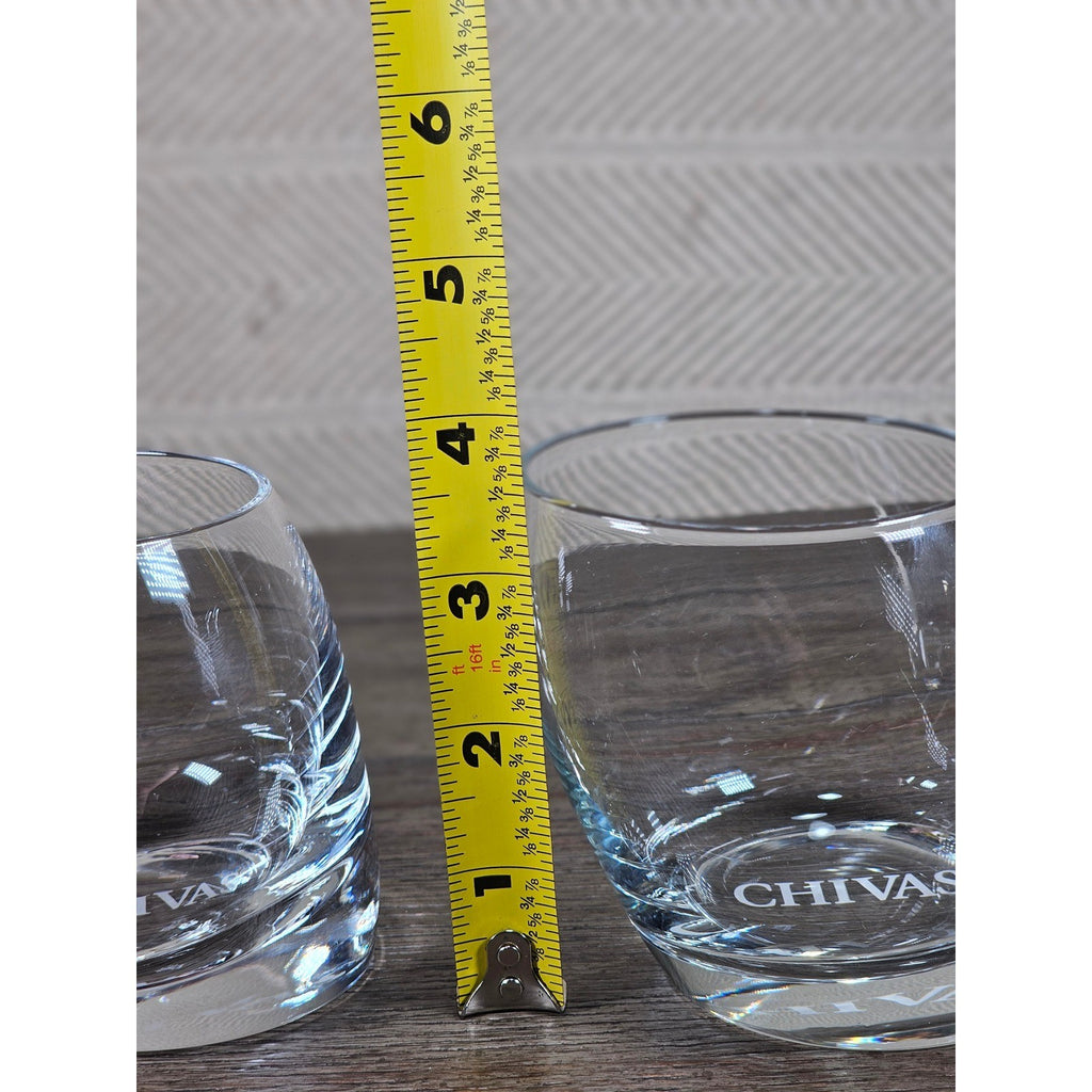 Set of 2 Chivas Etched Rocks Glasses 3.5 x 3 Inch Whisky Tumblers