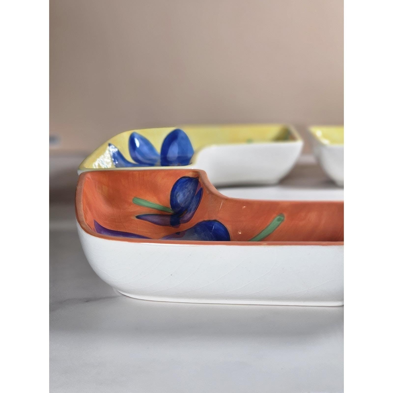 Vintage Avon Floral Ceramic Dishes Set of 4 Hand Painted Serveware