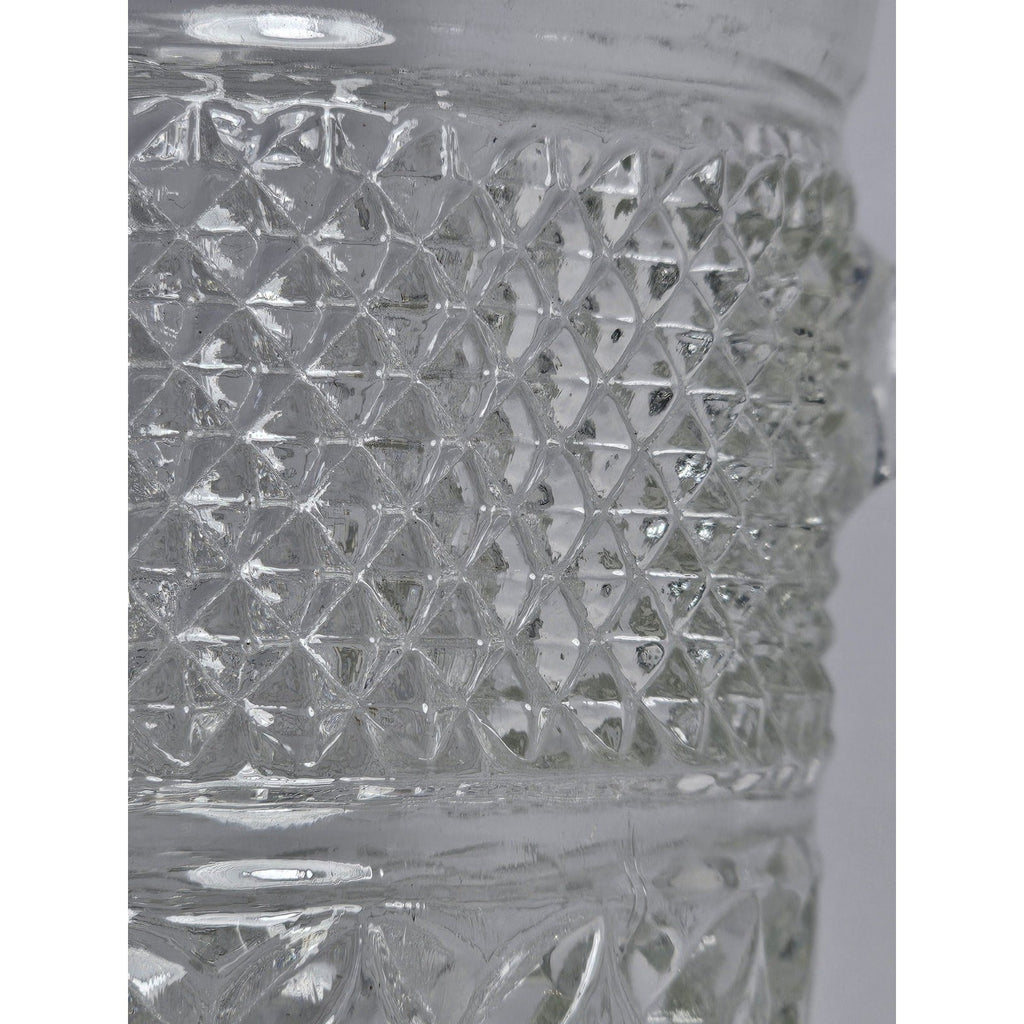 Vintage Heavy Clear Crystal Glass Diamond Pattern Water Pitcher – With Chip