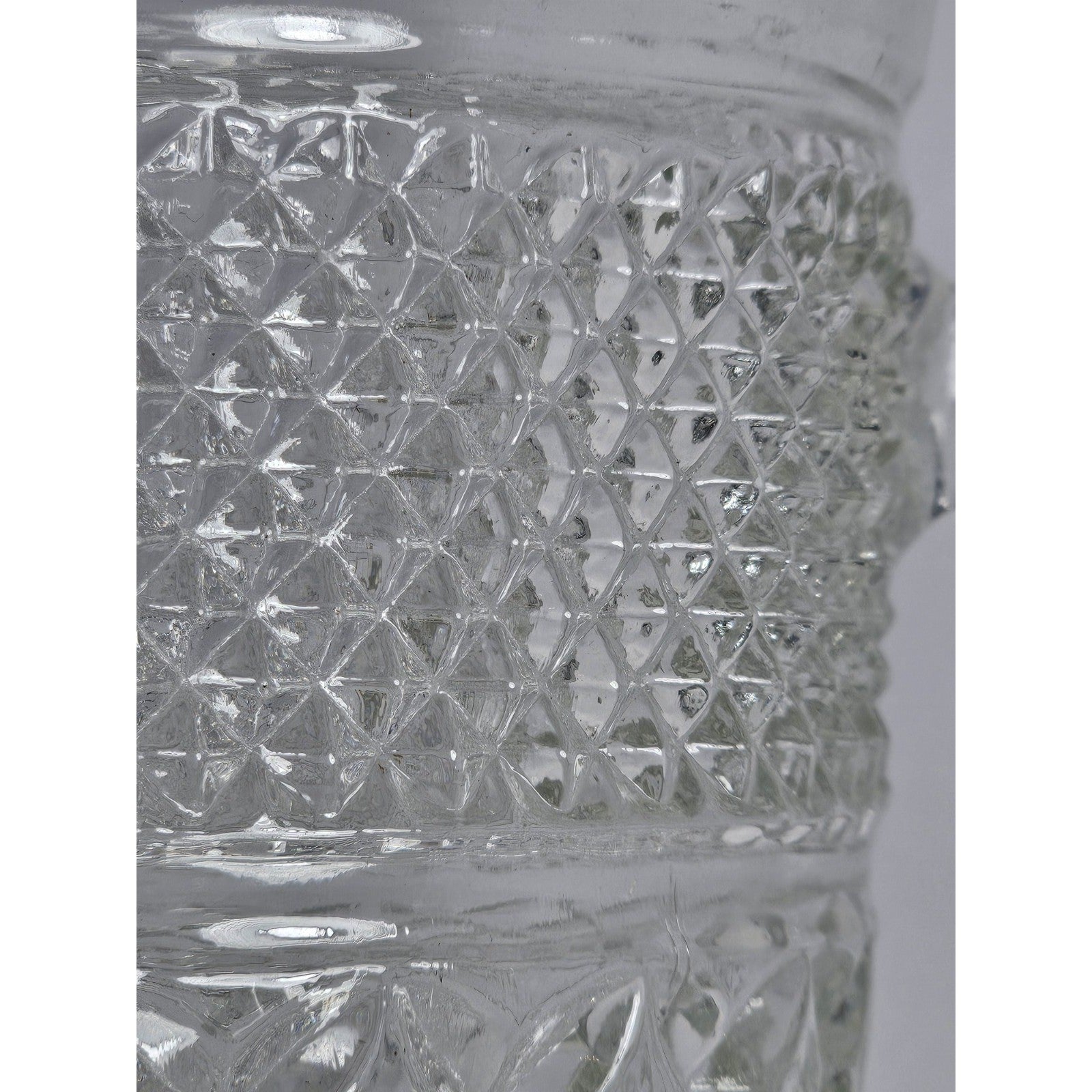 Vintage Heavy Clear Crystal Glass Diamond Pattern Water Pitcher – With Chip